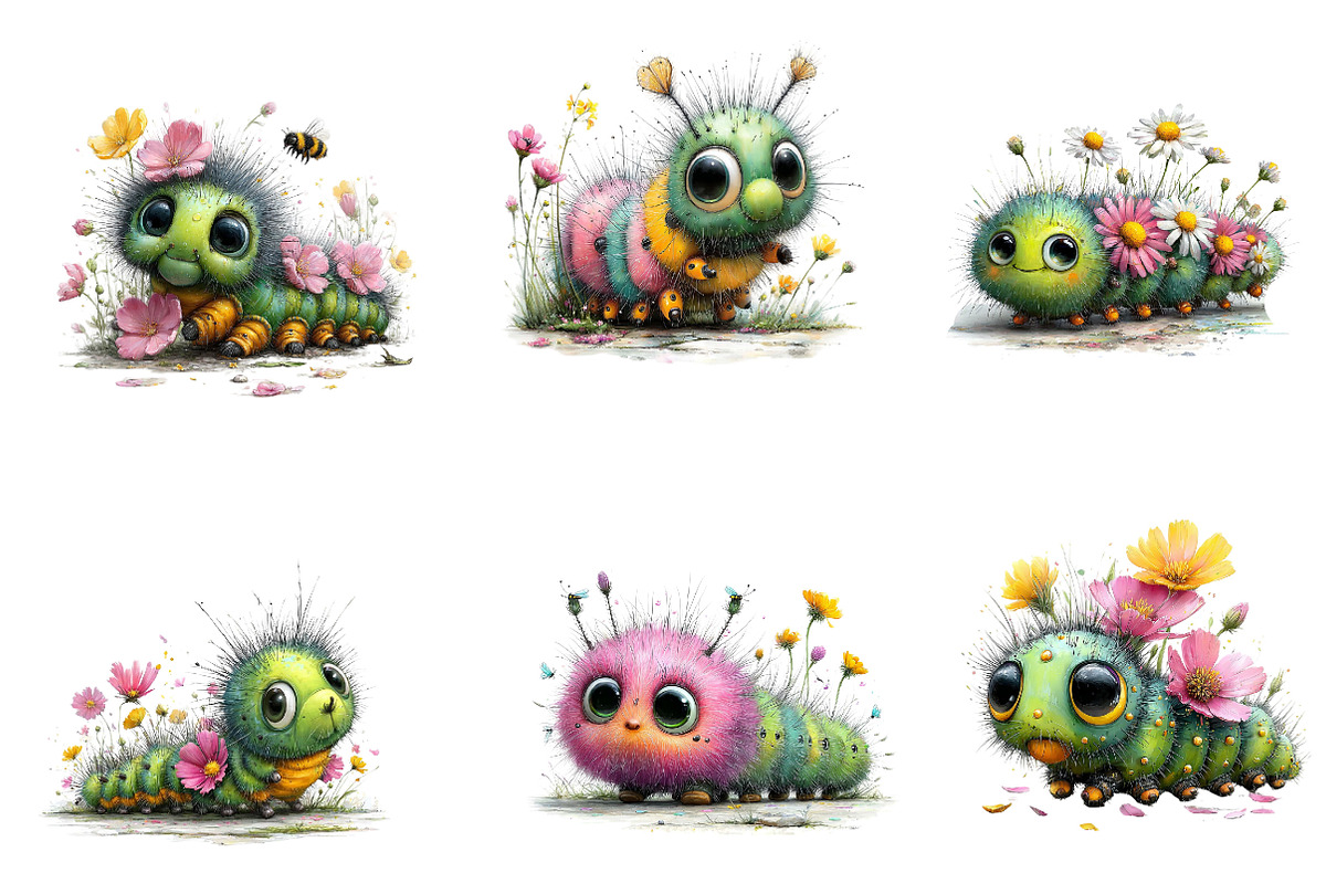 Watercolor Spring Caterpillar Clipar, an Illustration by Dream Creation (Photo 5 of 7)