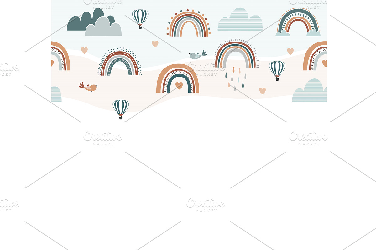 Cute Boho Rainbow seamless border, an Illustration by Toltemara