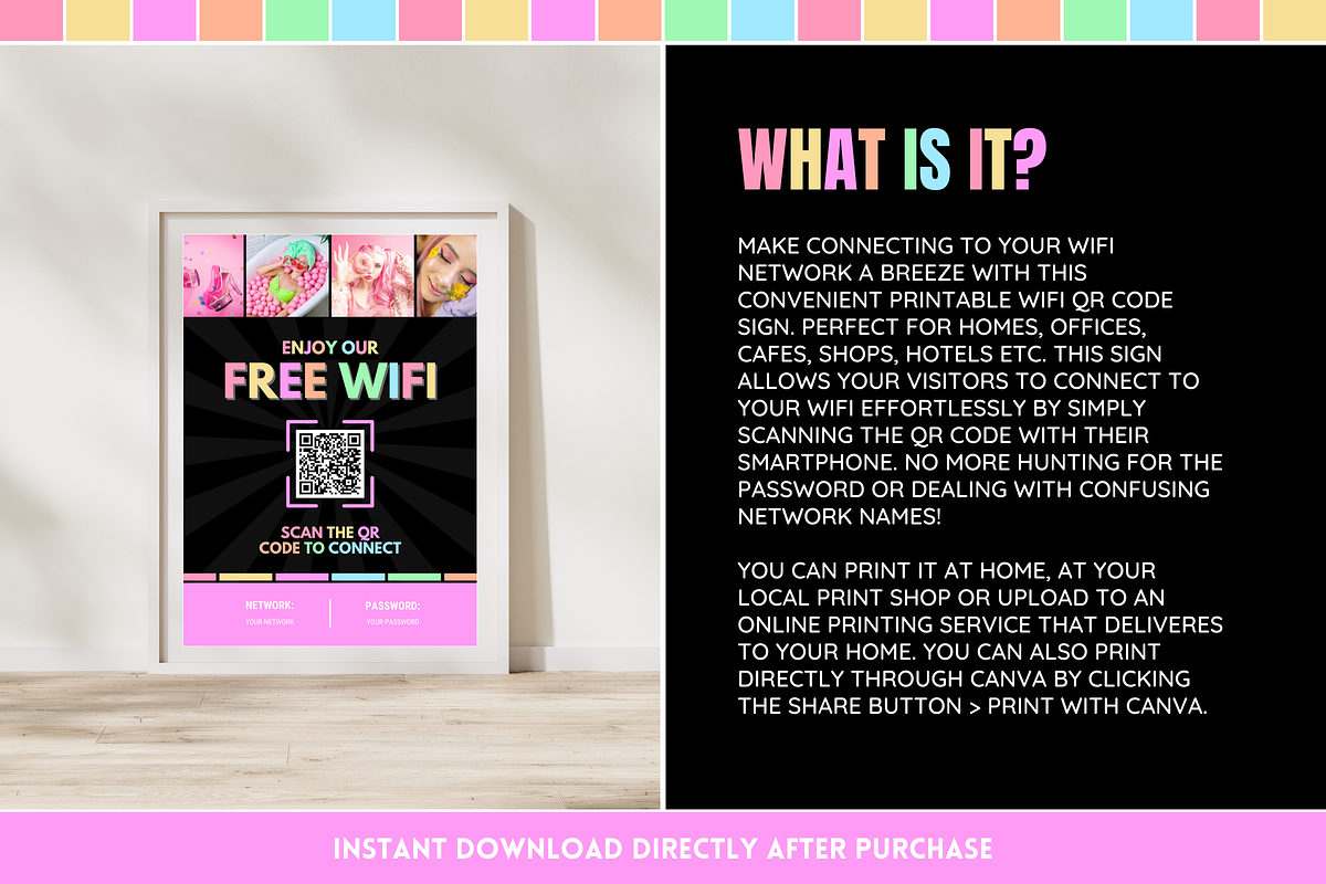 Pastel Neon WiFi QR Code Sign, a Poster Template by SunshineStudioBoutique (Photo 2 of 11)