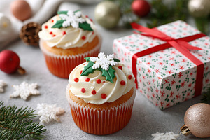 Festive cupcakes decorated for christmas holiday, a Holiday Photo by AlyaAnd