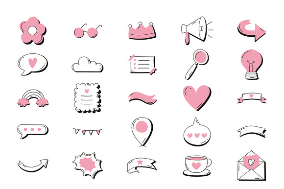 Romantic Doodle Elements Set preview 2