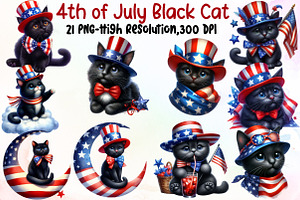 4th of July Patriotic Black Cat Clip, an Illustration by Sublimation Artist