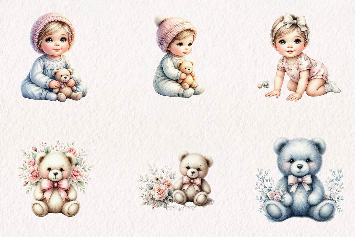 Baby Girl Clipart PNG Bundle, a Seasonal Illustration by CreationArt (Photo 4 of 7)