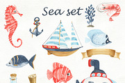 Marine set watercolor, an Animal Illustration by Love Watercolor Store (Thumbnail 2 of 6)