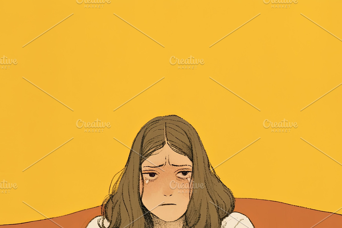 Young woman sitting on a couch in a thoughtful and calm mood, an Illustration by AS photostudio