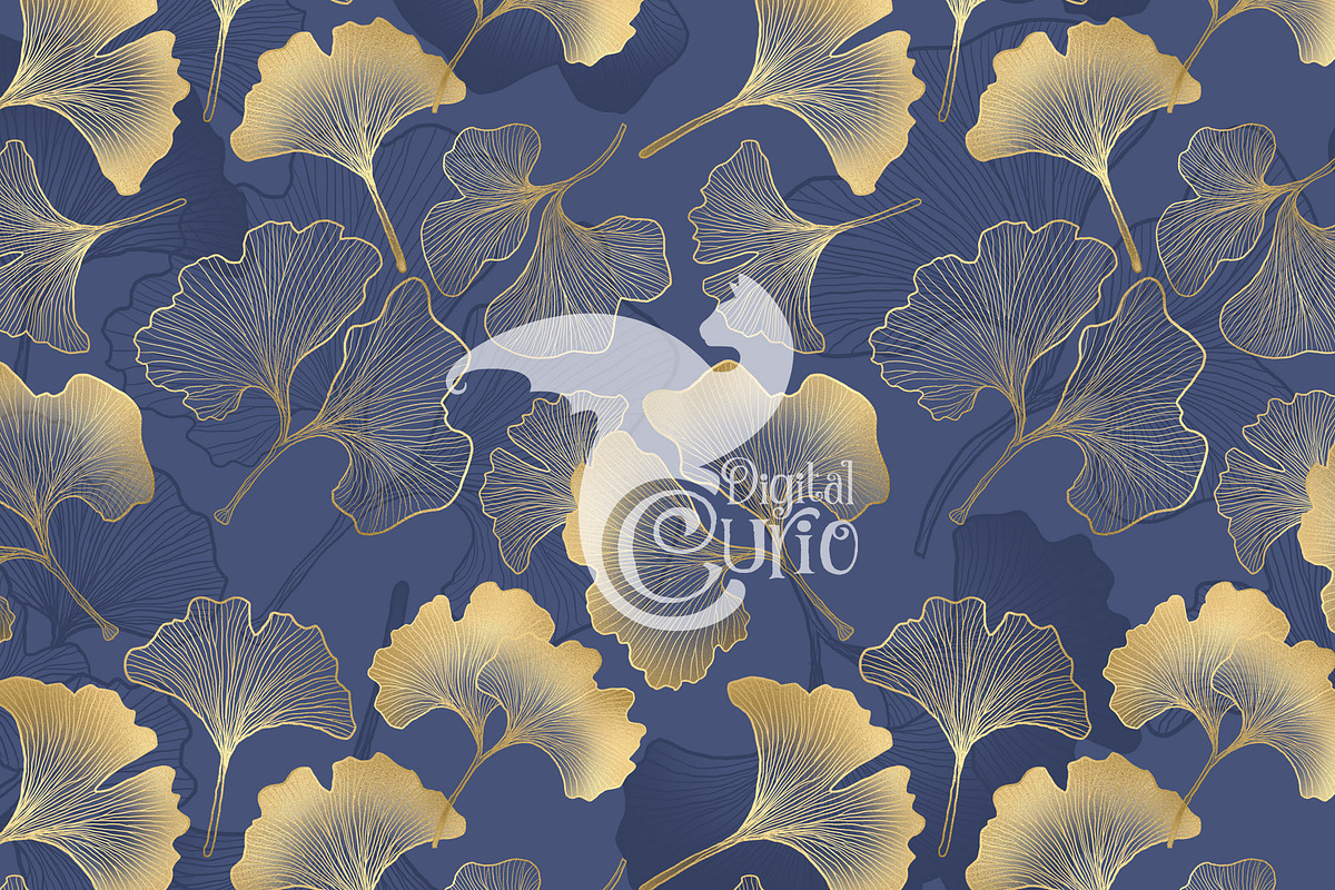 Blue & Gold Ginkgo Digital Paper, a Pattern Graphic by Digital Curio (Photo 3 of 5)