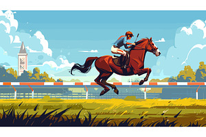 Horse with Rider Running Through the, a Sport Illustration by LadadikArt