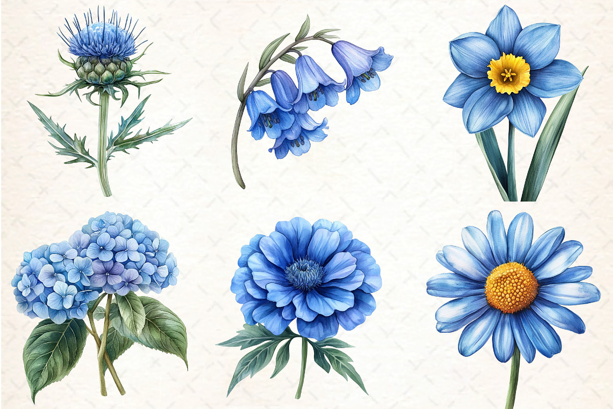 Blue Flowers Clipart, an Illustration by DreamCafeArt (Photo 2 of 7)