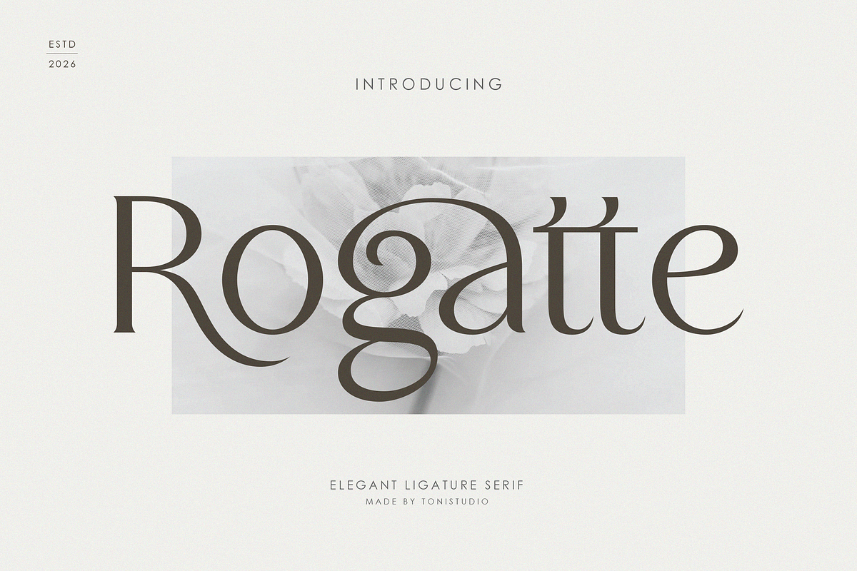 Rogatte || elegant ligature serif, a Serif Font by ToniStudio (Photo 1 of 16)
