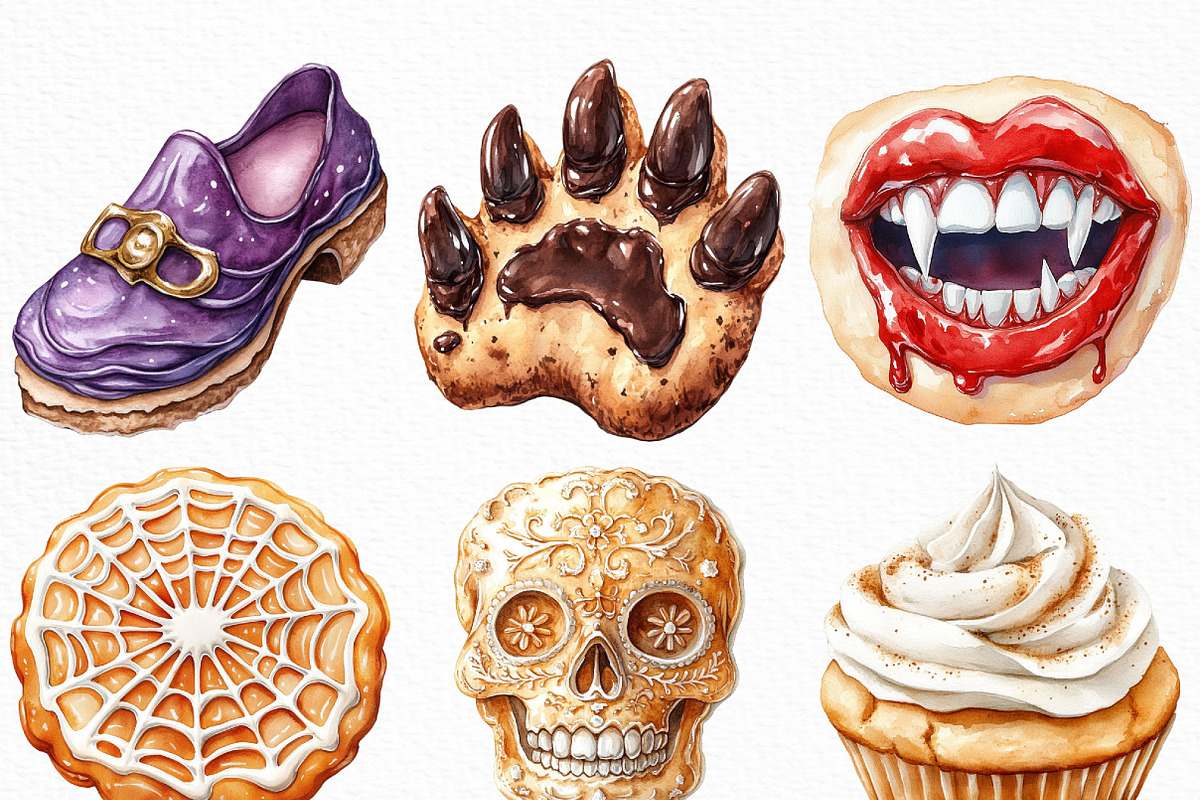 Watercolor Halloween Cookies Clipart, an Illustration by Craft Nest (Photo 5 of 6)