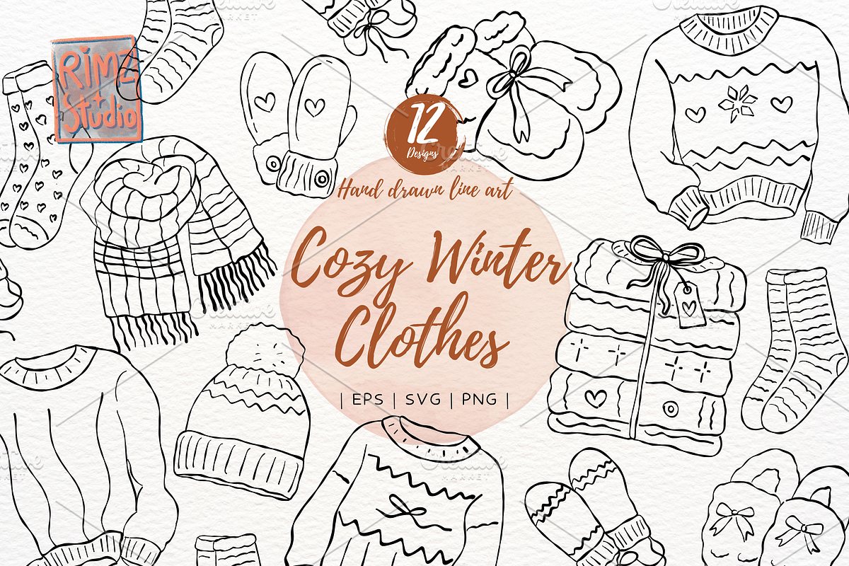 Hand-Drawn Cozy Winter Clothes SVG, an Object Illustration by RimzStudio (Photo 1 of 7)