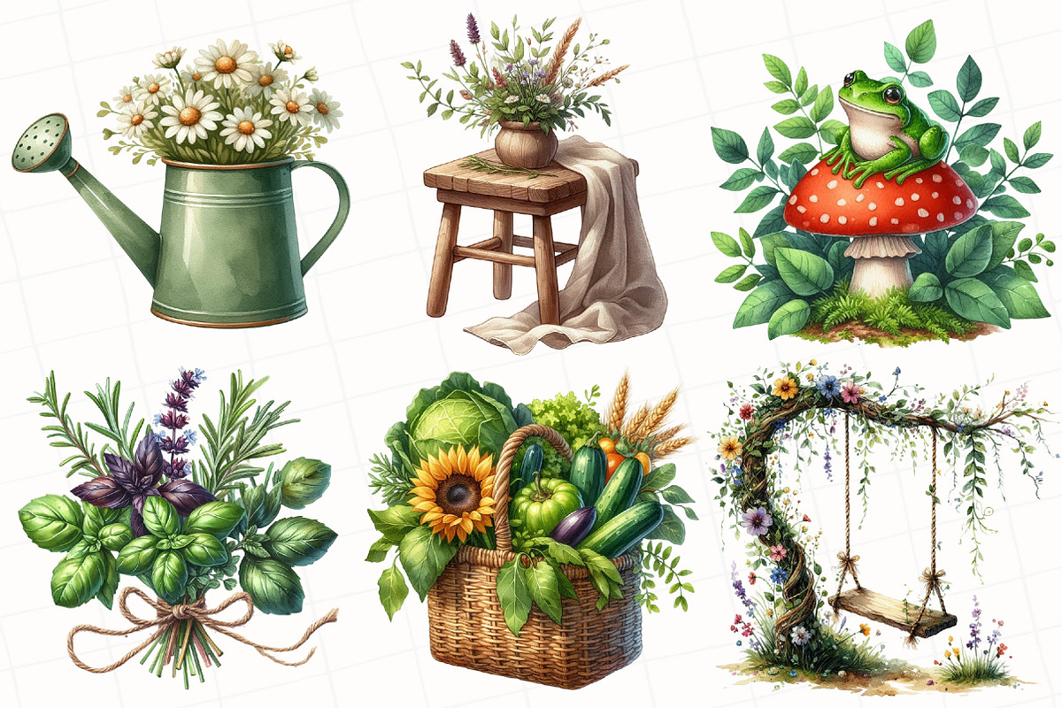 Green Summer Cottagecore Clipart, an Illustration by OK Design (Photo 2 of 4)