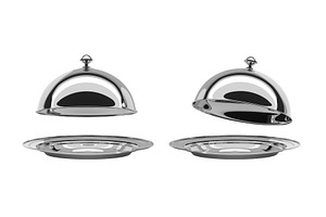 3D Silver Tray With Open Cloche In