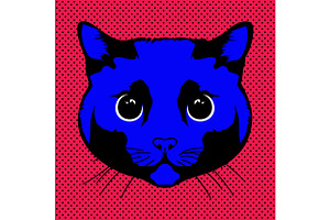 Cat Face Pop Art Portrait, an Animal Illustration by PsychocheArt