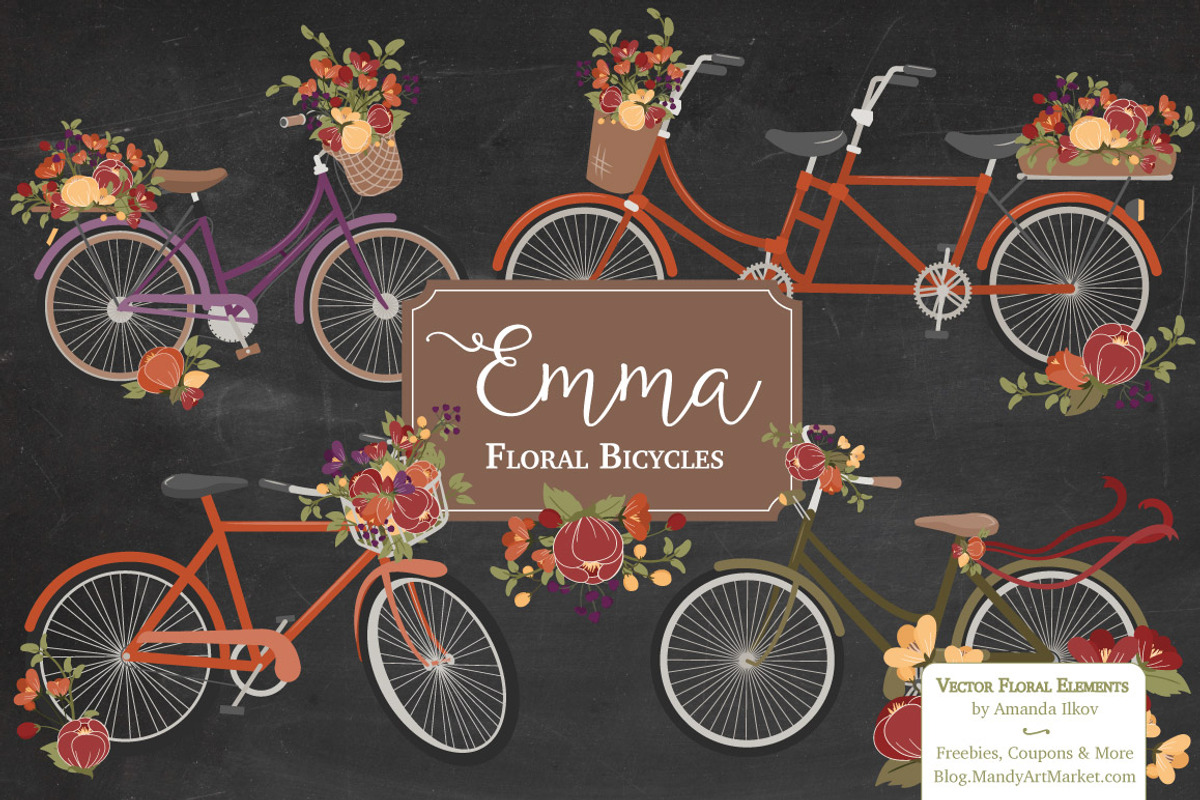 Autumn Floral Bicycle Vectors, an Illustration by Amanda Ilkov (Photo 2 of 5)