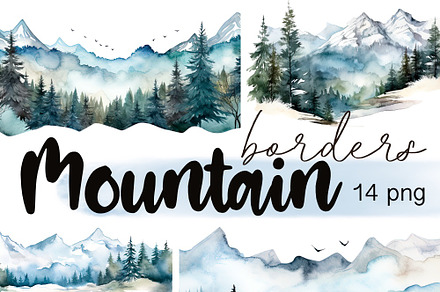 Watercolor Mountains Border Clipart, a Seasonal Illustration by Tanya Kart
