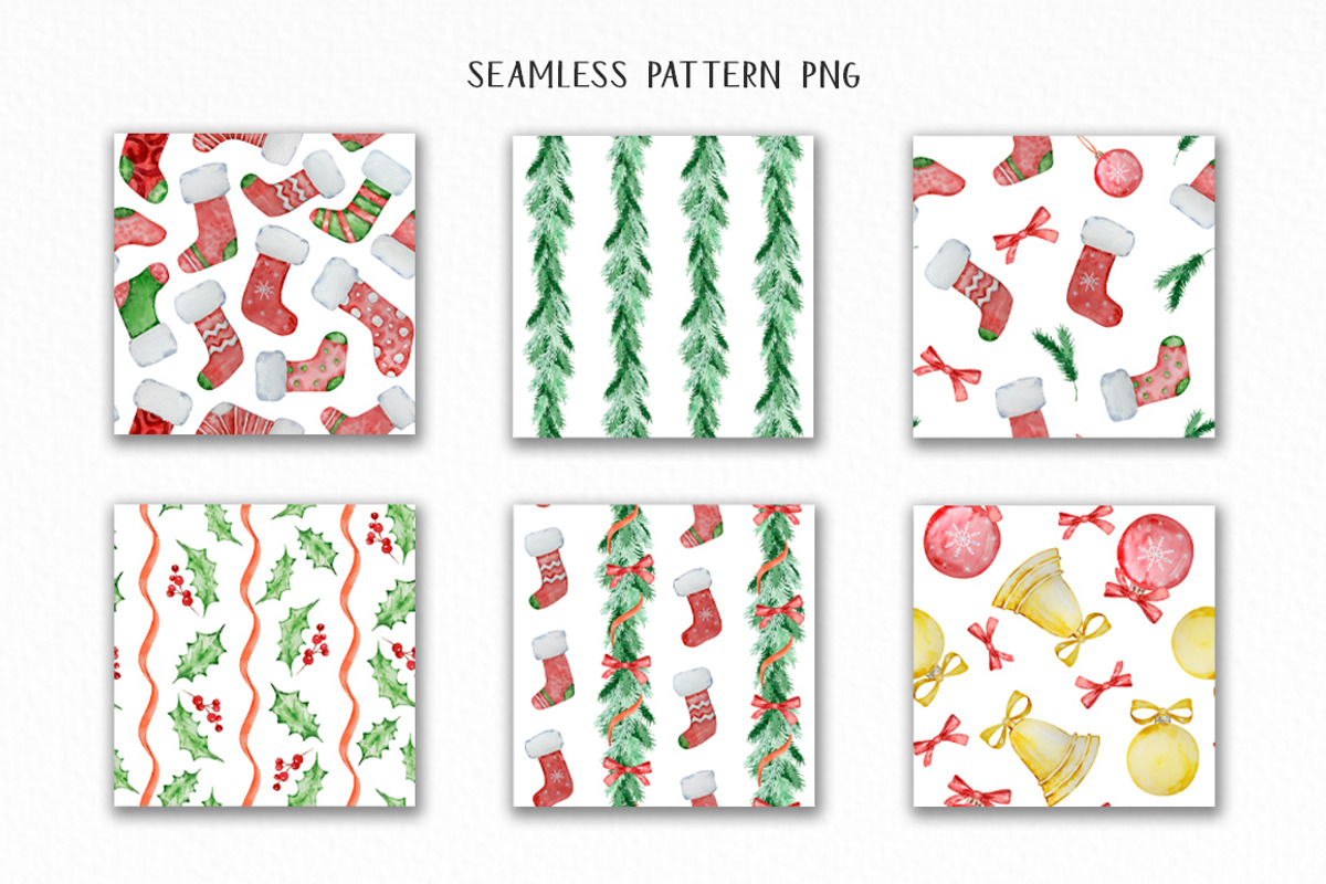 Watercolor Christmas Stocking Set, a Seasonal Illustration by SvetaArtStore (Photo 9 of 10)