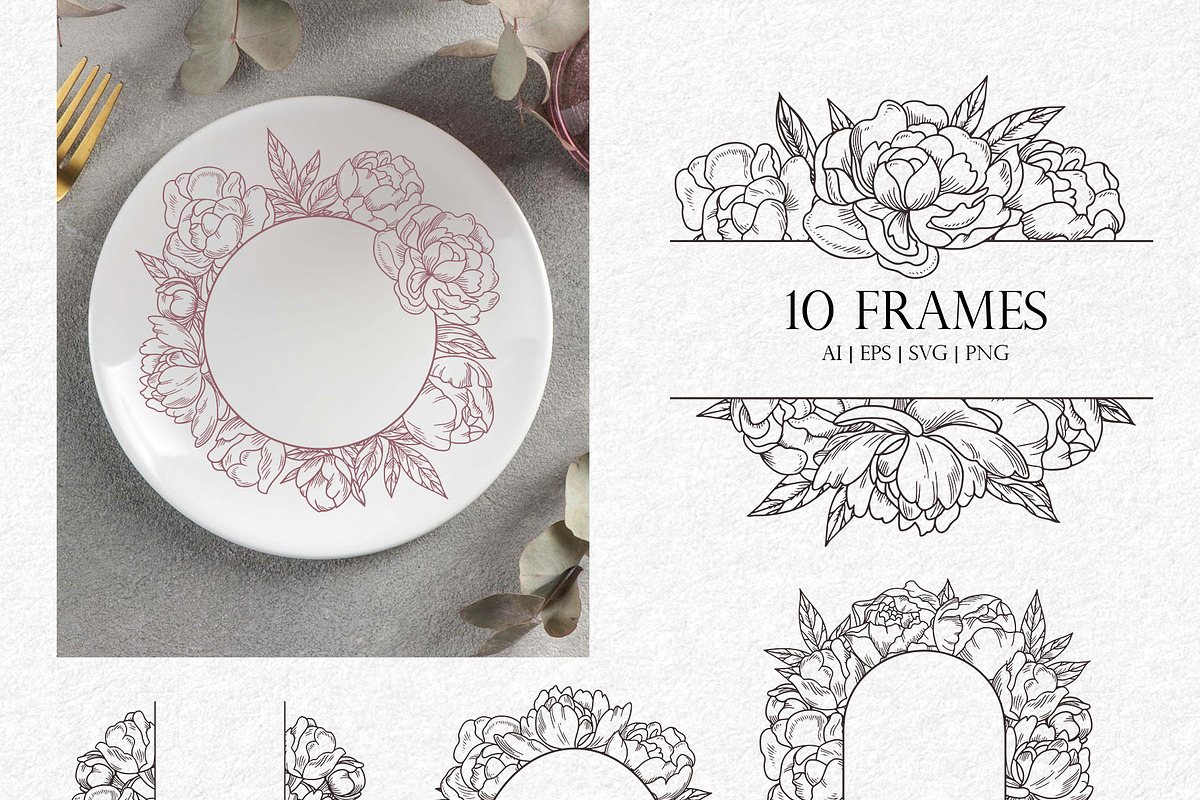 Peonies Line Art SVG, AI, EPS, PNG, a Decorative Illustration by InstaDesignPro (Photo 5 of 12)