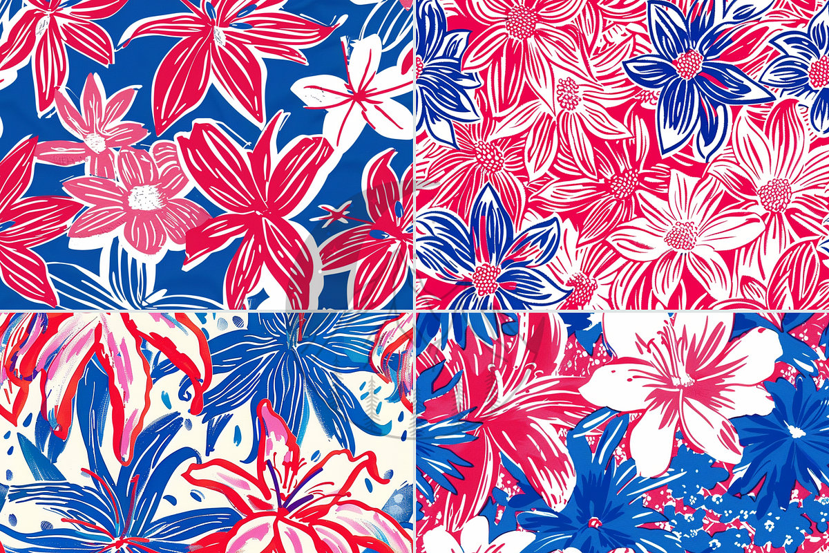 Preppy Red, White, Blue Flowers, a Pattern Graphic by Paper & Pattern Studio (Photo 5 of 8)