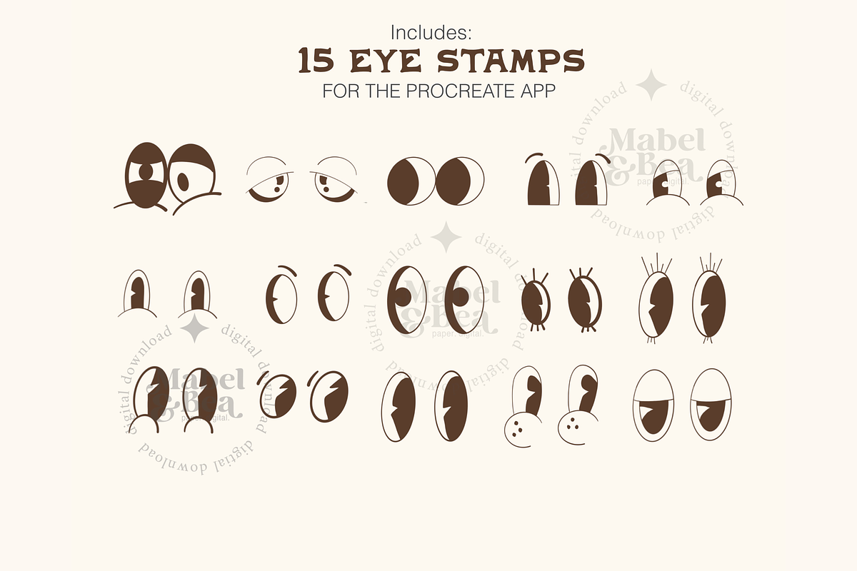 Retro Character Creator Brush Set, a Brush Add-On by Mabel & Bea (Photo 2 of 9)