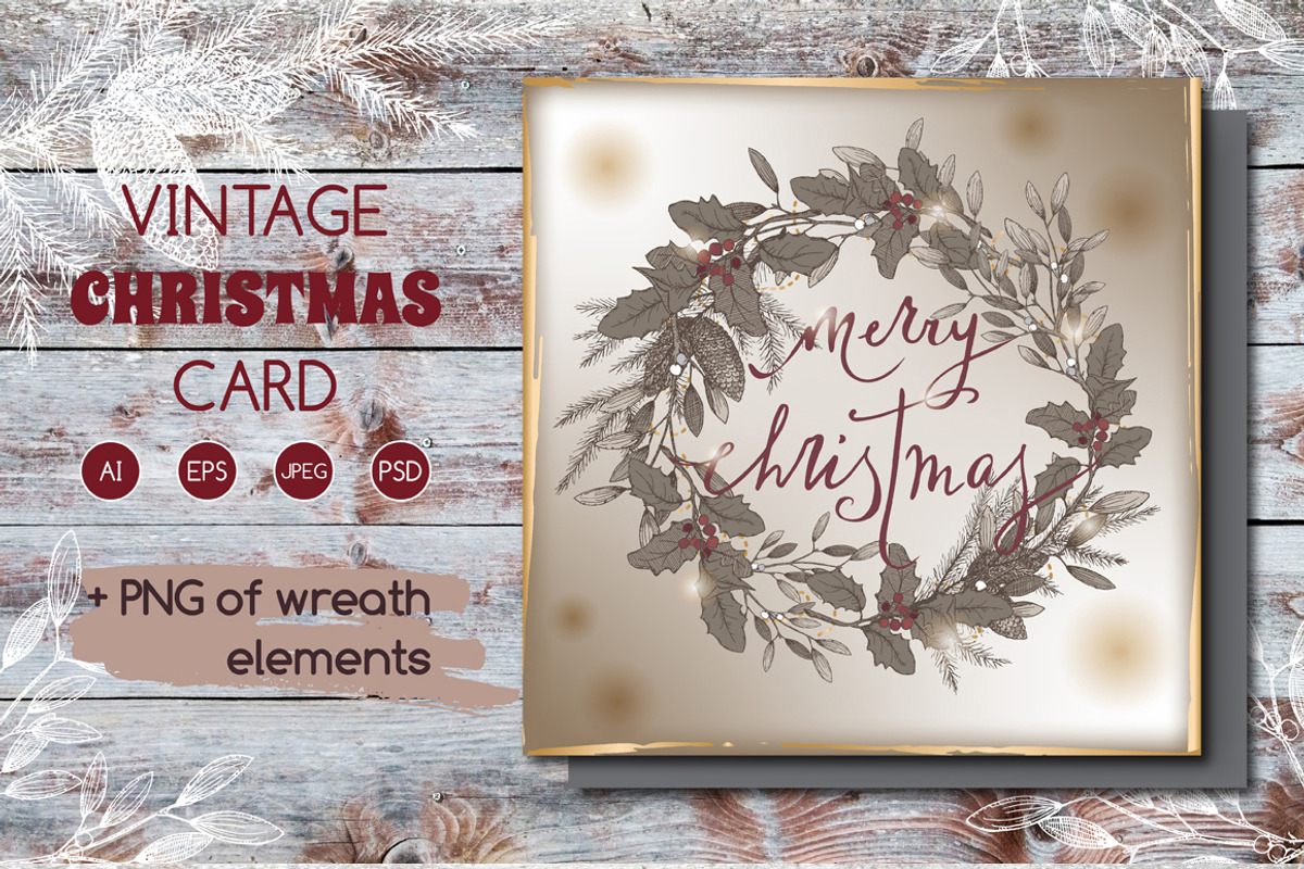 Vintage Christmas card, a Card Template by Quetzal Art (Photo 1 of 3)