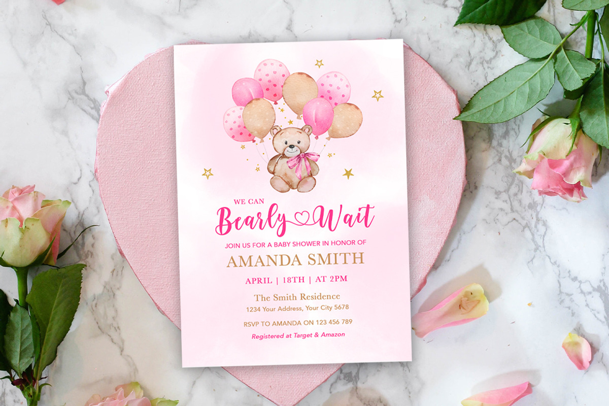 We can Bearly Wait Pink Baby Shower, an Invitation Template by SvetaArtStore (Photo 4 of 6)