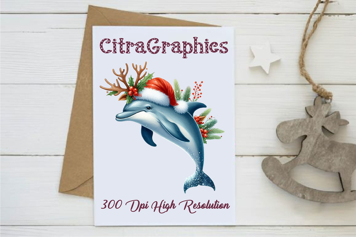Watercolor Dolphin Christmas Clipart, a Graphic by CitraGraphics (Photo 4 of 6)