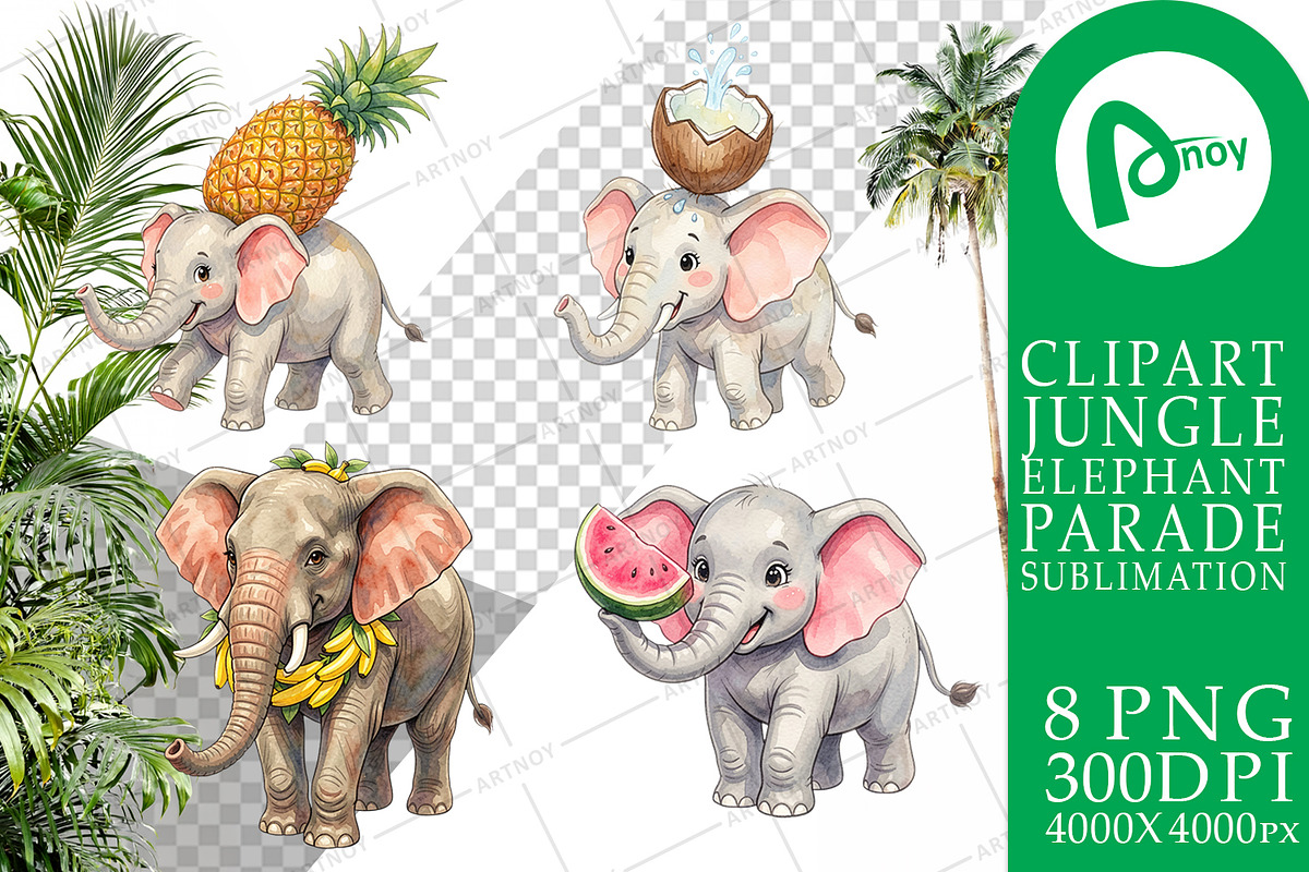 Cute Elephant Sublimation PNG, an Animal Illustration by Artnoy (Photo 10 of 18)