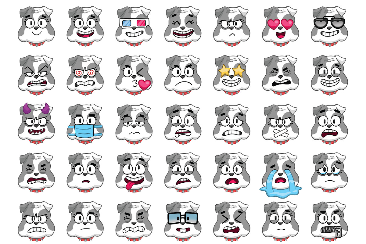 Bulldog Emoji Set, an Animal Illustration by Cartoon Shop (Photo 9 of 10)