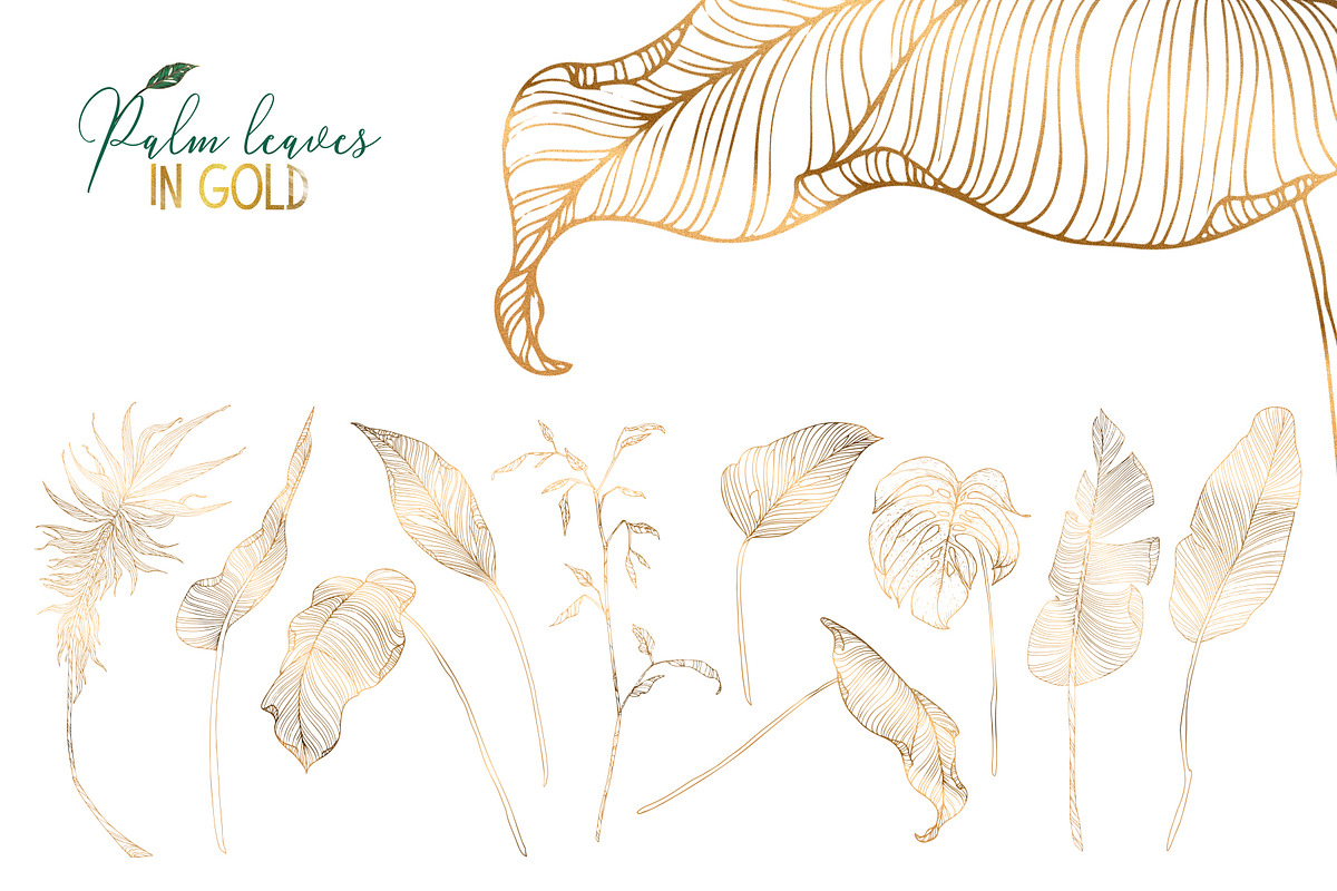 Palm leaves collection in gold, a Texture Illustration by Gluiki (Photo 5 of 11)