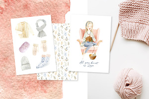 Knitting Watercolor Illustrations