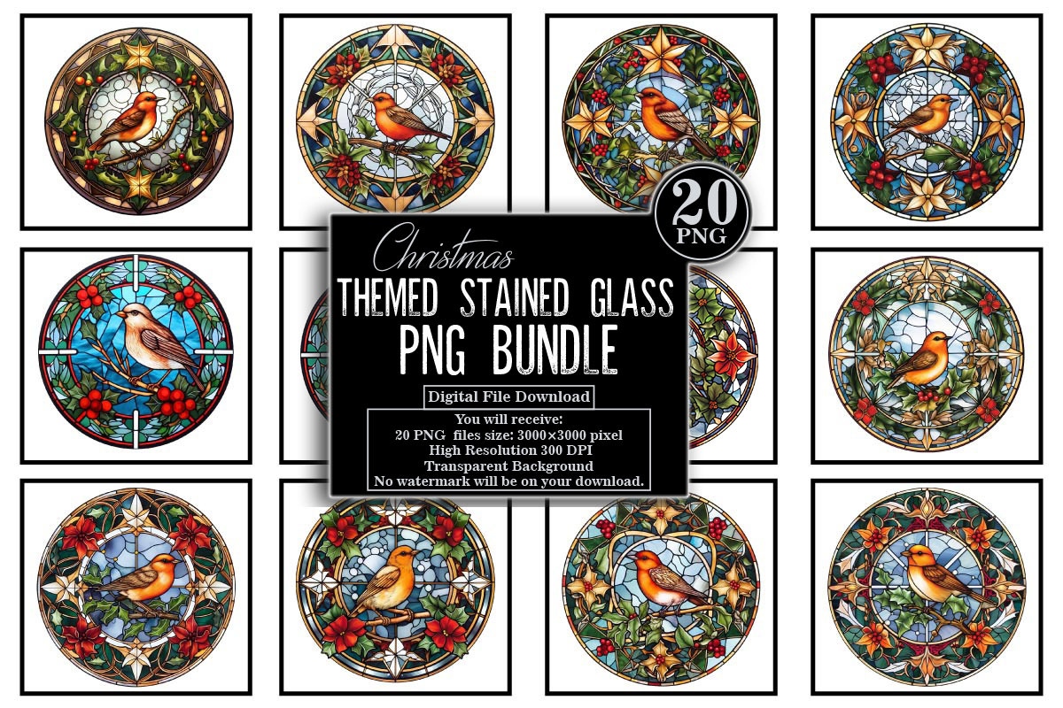 christmas themed stained glass windo, an Object Graphic by Pixxel_Studio (Photo 2 of 3)