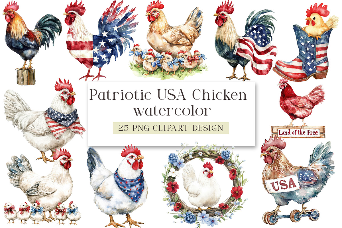 Patriotic USA Chicken PNG Retro Amer, an Illustration by DreamArtGraphic (Photo 1 of 4)