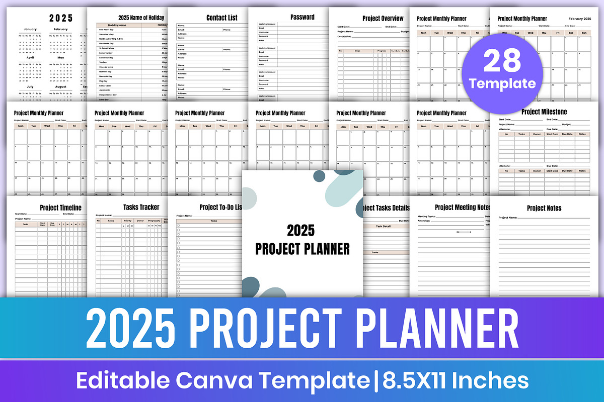 2025 Project Planner Canva Template, a Stationery Template by Mustafiz (Photo 1 of 4)