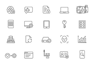 Technology and AI Line Icons Set, an Outline Icon by SJ DESIGN