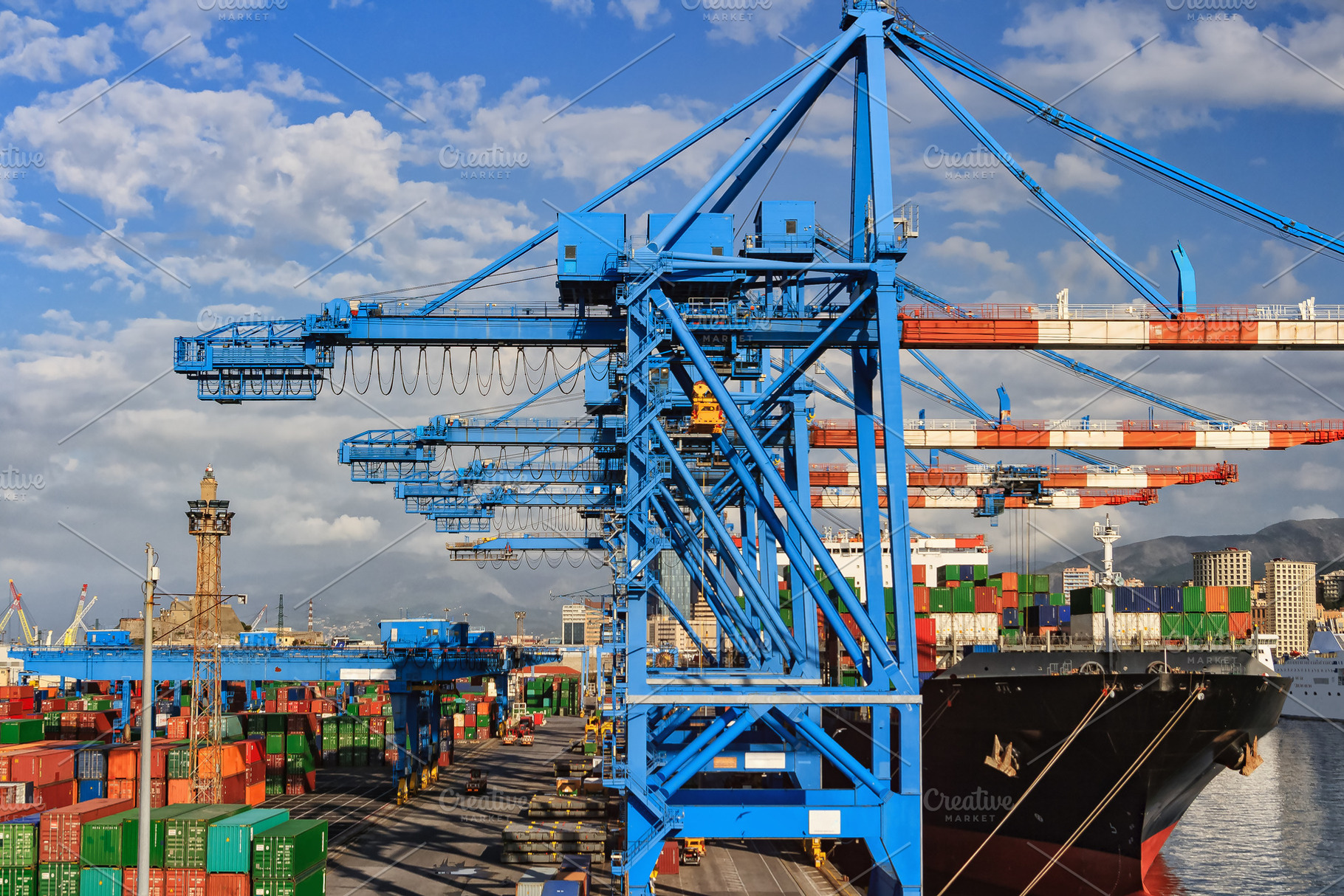 cranes and ship in Genova harbour, an Industrial Photo by Antonio-S