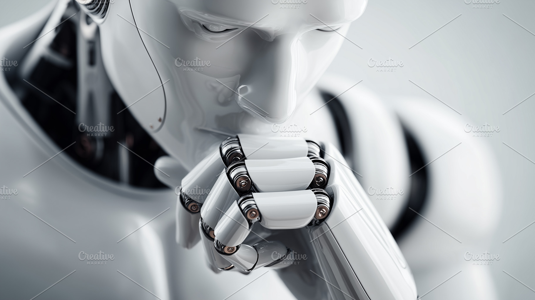 Futuristic humanoid robot thinking, a Technology Photo by MistyDay