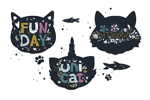 7 Cat Breed, Lettering And Pattern