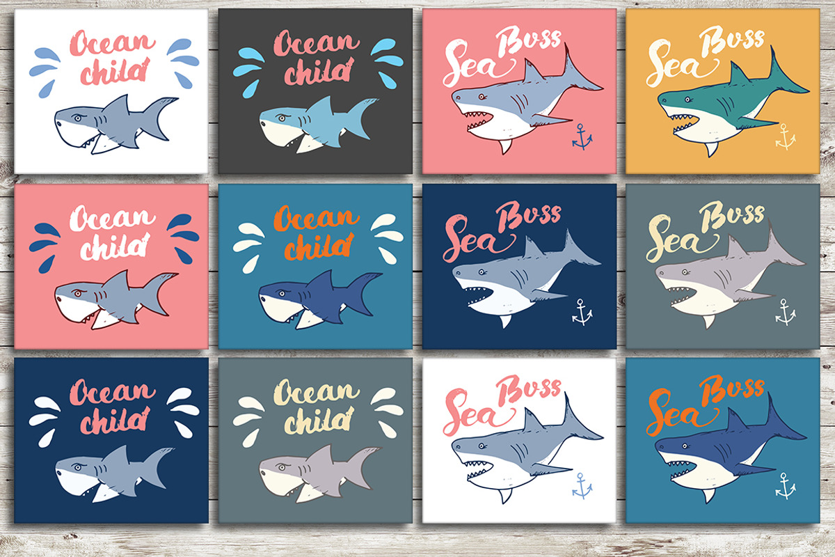 Cute Sharks Set and Patterns, an Animal Illustration by Lemon Workshop (Photo 13 of 16)