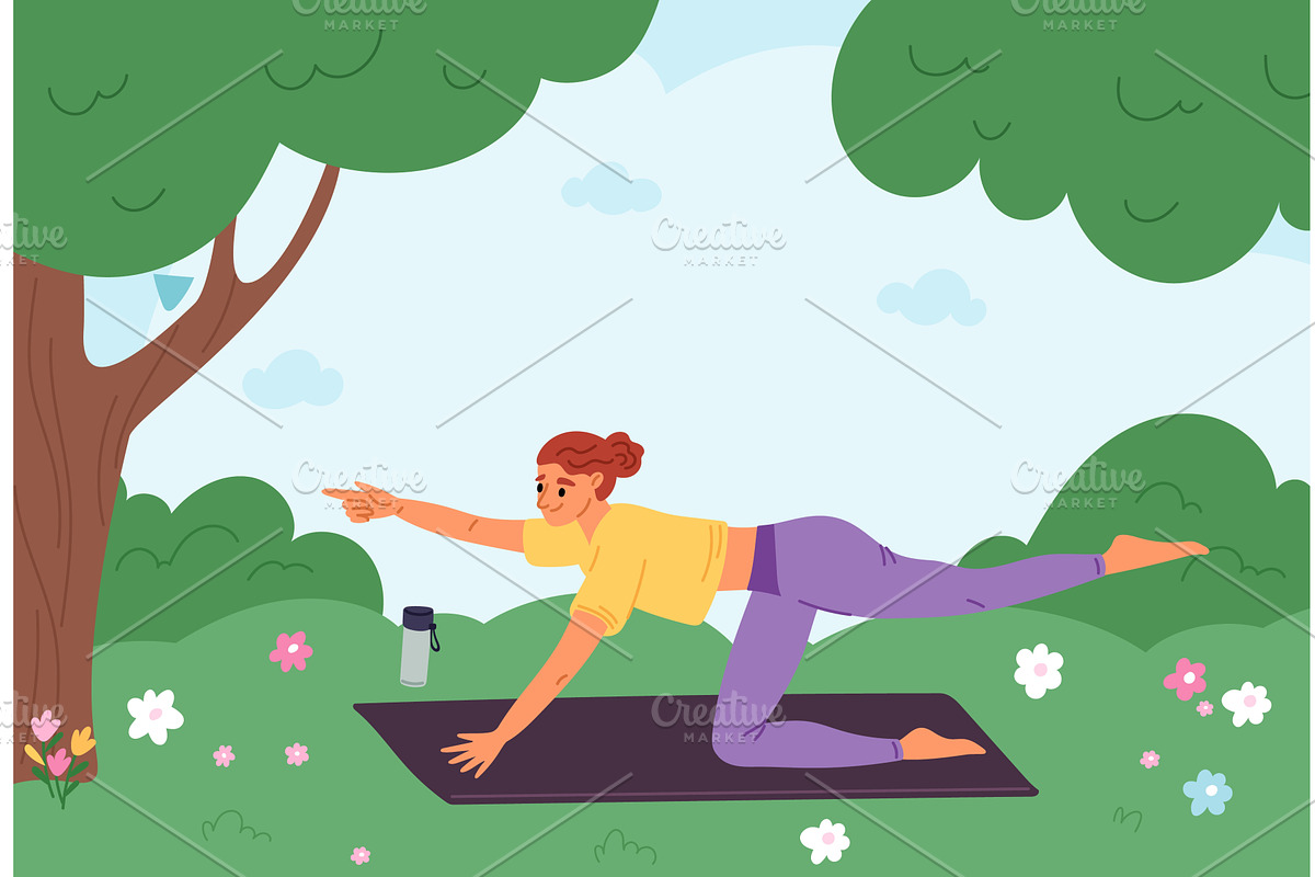 Young athletic woman does yoga in, a Sport Illustration by Vectorbuum