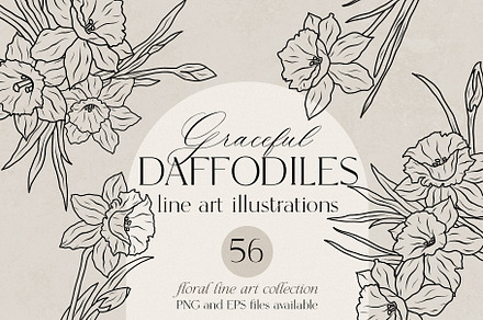 DAFFODILES - line art floral set