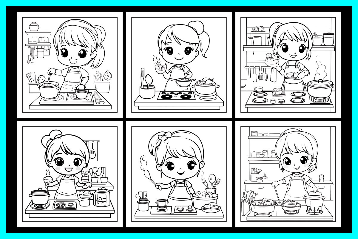 200 Cooking Girl Coloring Pages, a Person Illustration by protabsorkar11 (Photo 2 of 7)