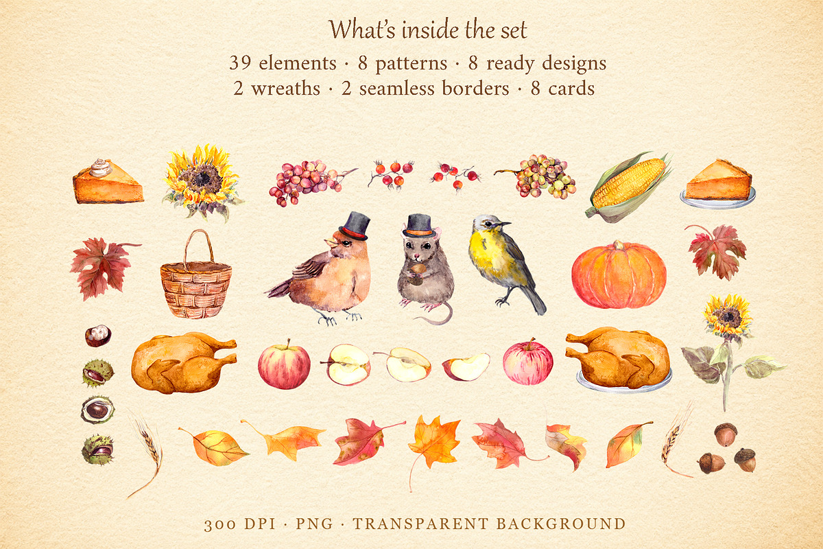 Autumn Thanksgiving Clipart PNG, a Seasonal Illustration by Where summer is (Photo 2 of 12)