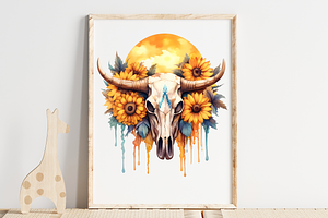 Western Cow Skull Watercolor Clipart