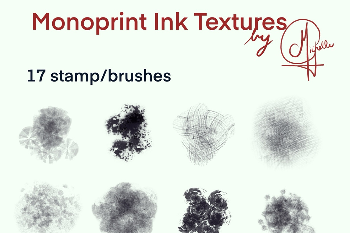 Grunge Monoprint Texture Brushes, a Brush Add-On by Michelle Golding Art (Photo 2 of 2)
