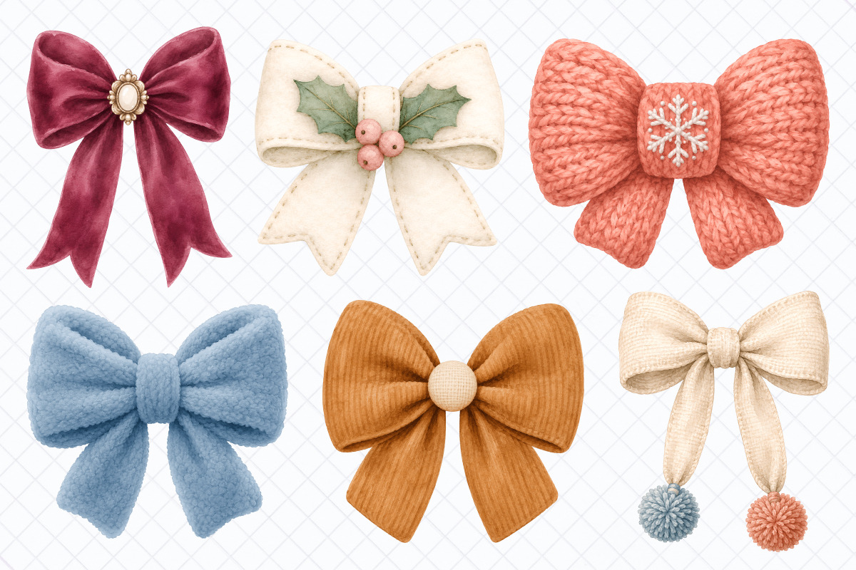 Cozy Winter Bows Clipart, a Decorative Illustration by Whimsy Brush Studio (Photo 6 of 9)