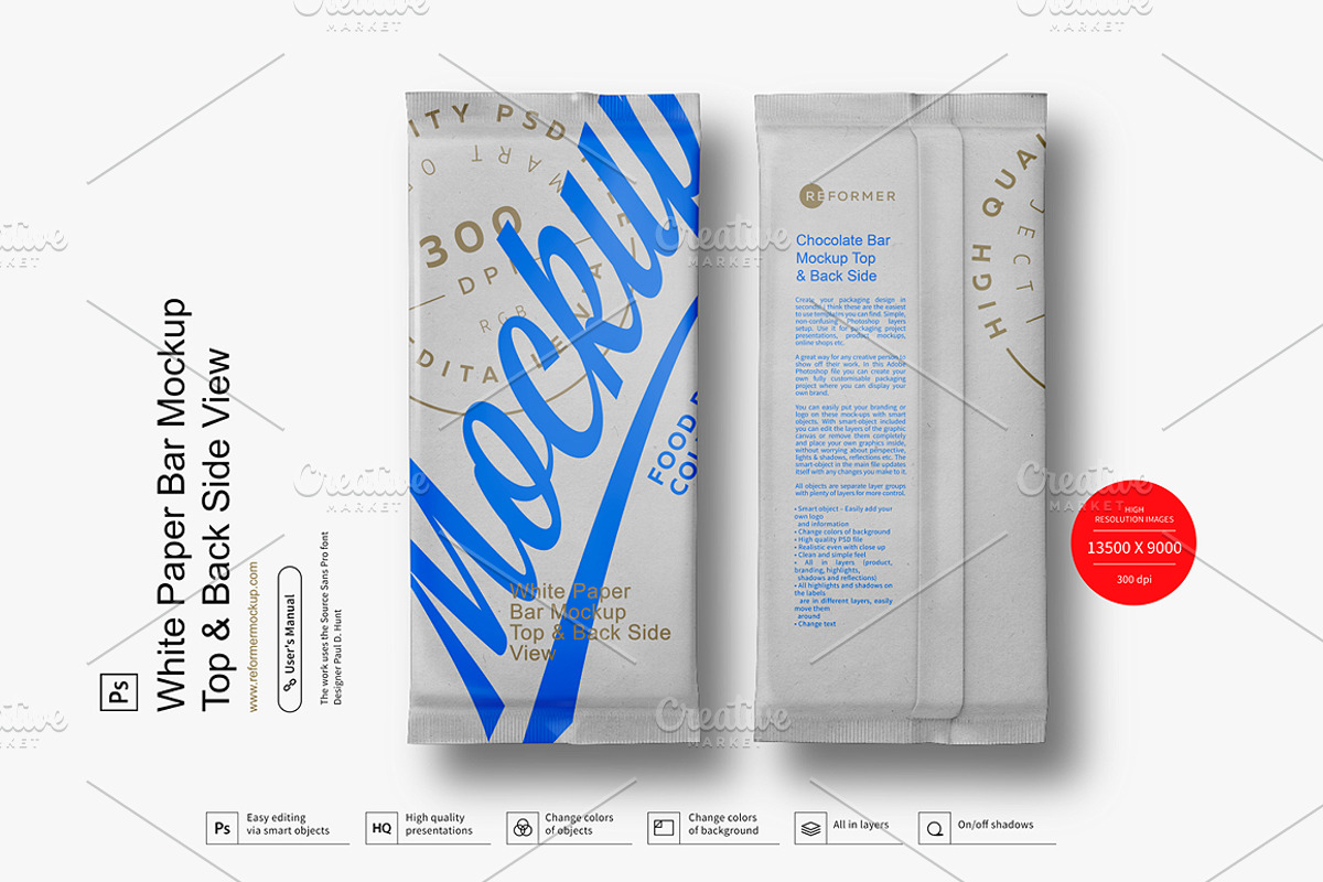 White Paper Bar Mockup, a Packaging Mockup by Reformer Mockup (Photo 1 of 6)