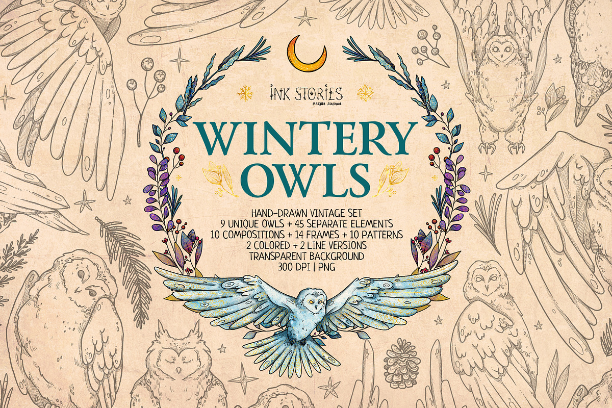 Wintery Owls, an Animal Illustration by Ink Stories (Photo 1 of 26)