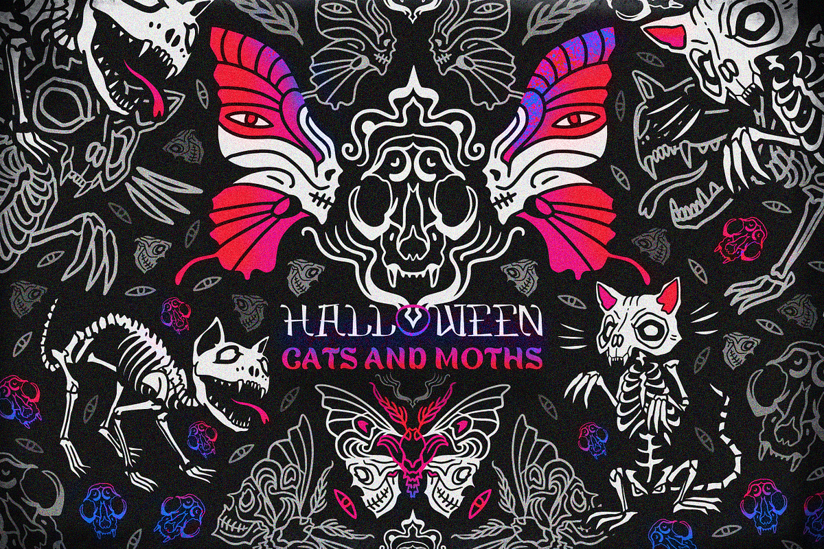 Halloween cats and moths, an Illustration by OlgaSoi007 (Photo 1 of 6)