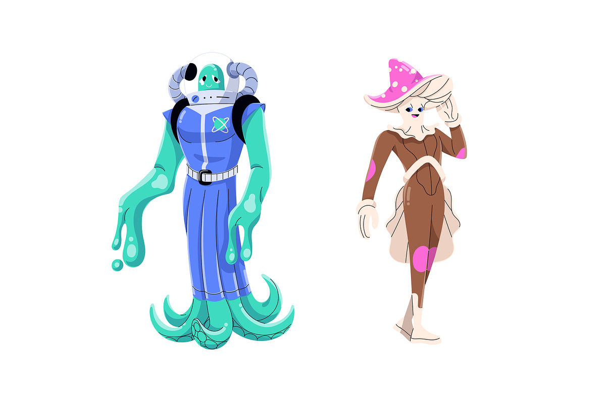 Aliens, space characters, robots set, a Person Illustration by PaperTrident (Photo 5 of 11)